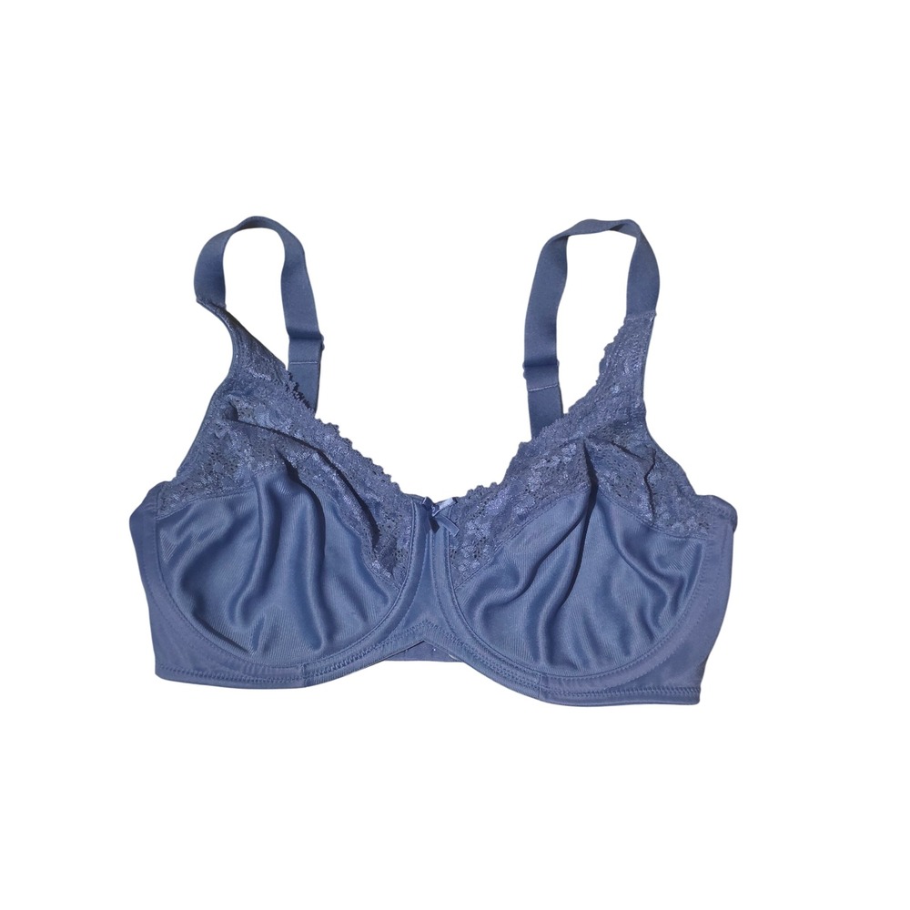 Lilyette 02184J Blue Lace Trim Underwire Bra Womens 36D Full Coverage Support